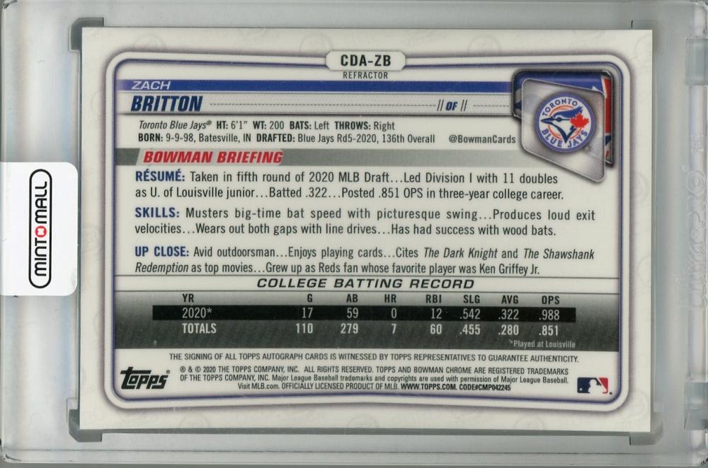 ミントモール MINT 浦和店 2020 Topps Bowman Draft Toronto Blue Jays Zach