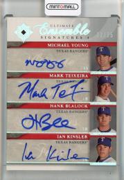 2006 Upper Deck Ultimate Collection Texas Rangers Michael Young/Mark Teixeira/Hank Blalock/Ian Kinsler Ensemble Signatures Quad 12/25