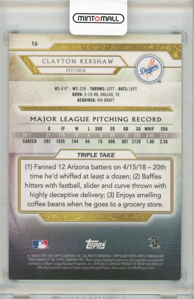 Mint Topps Triple Threads Clayton Kershaw Green