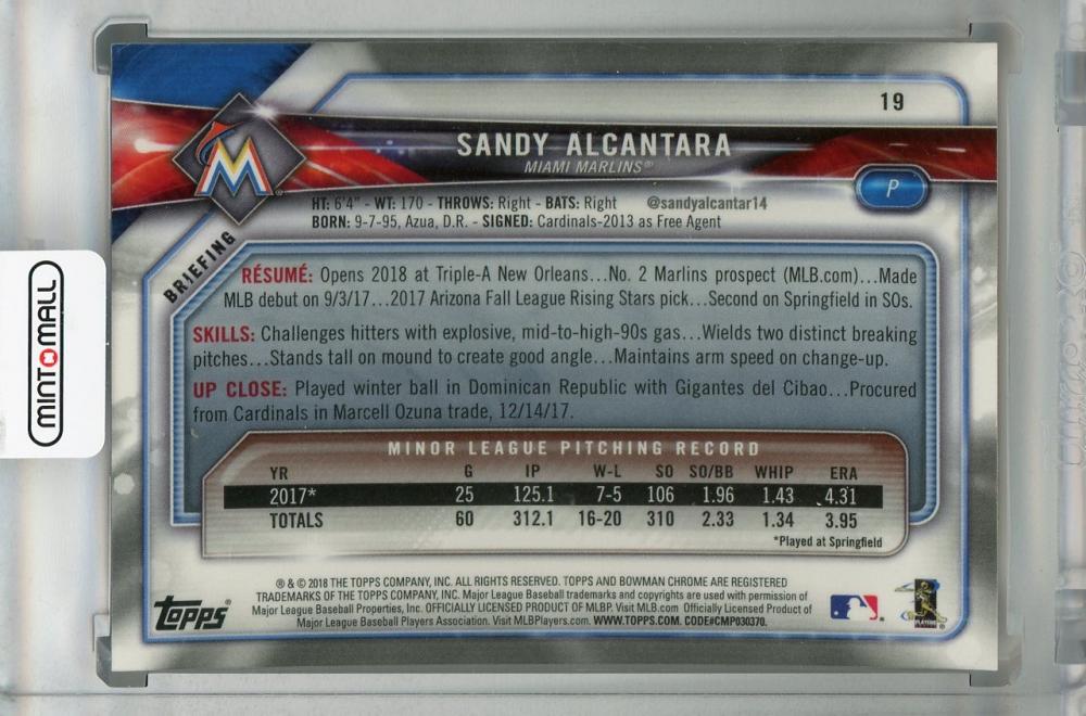 Mint Topps Bowman Miami Marlins Sandy Alcantara