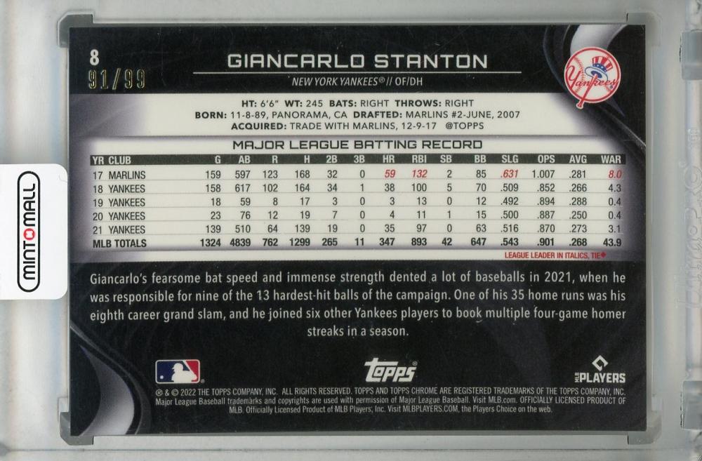 Mint Topps Chrome Black New York Yankees Giancarlo