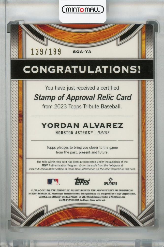 Mint Topps Tribute Houston Astros Yordan Alvarez