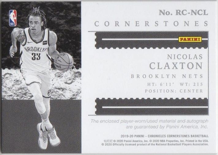 ミントモール MINT 千葉店 2019 20 Panini Chronicles Nicolas Claxton Relic