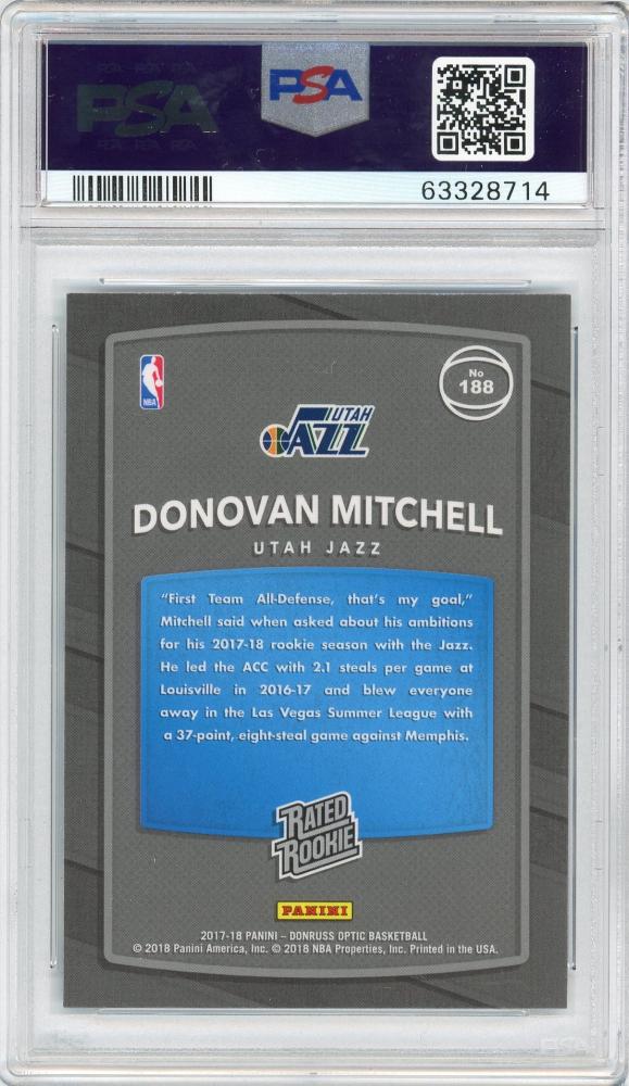 Mint Panini Donruss Optic Rated Rookie Rc Donovan Mitchell Utah Jazz Psa