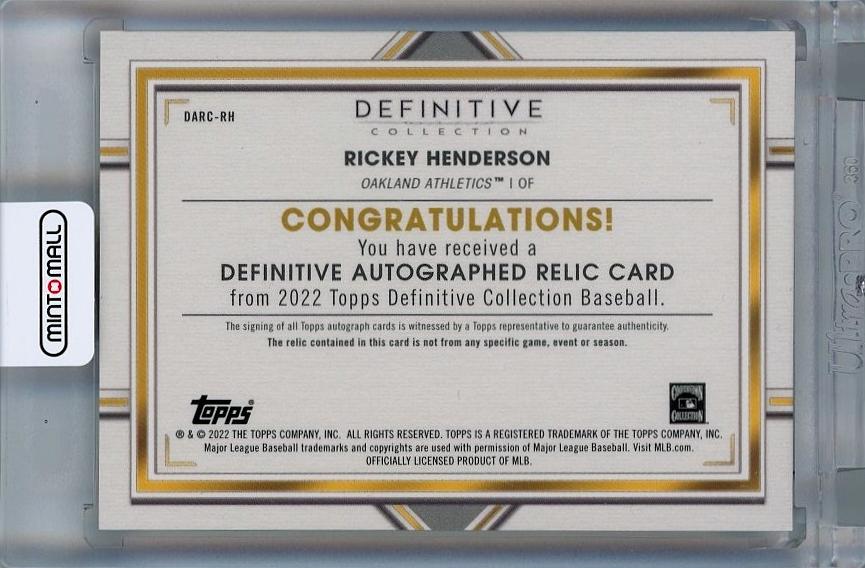 Mavin  2022 Topps Definitive Baseball Legendary On Card Auto Rickey  Henderson /25