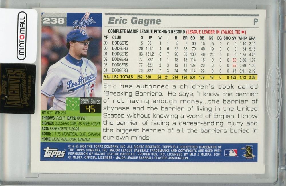 2022 Topps Archives Signature Series Retired Eric Gagne /96 Los Angeles  Dodgers