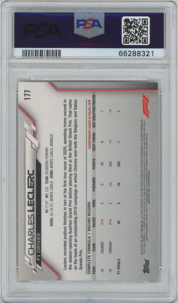 2020 topps chrome f1 leclerc psa9