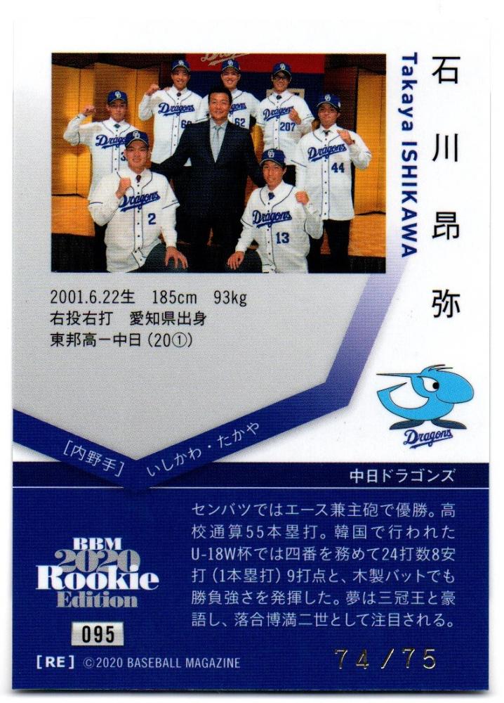 ジャージNO BBM 2020 ルーキーエディション 中日ドラゴンズ 石川昂弥