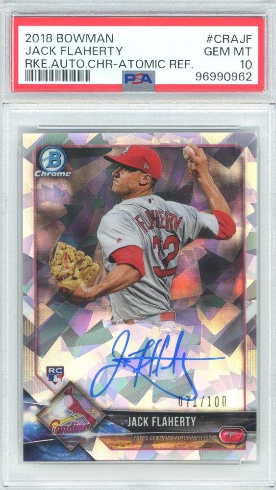 2018 BOWMAN Chrome Jack Flaherty Rookie Autographs Atomic Refractors #CRAJF【071/100】 St.Louis Cardinals【PSA10】