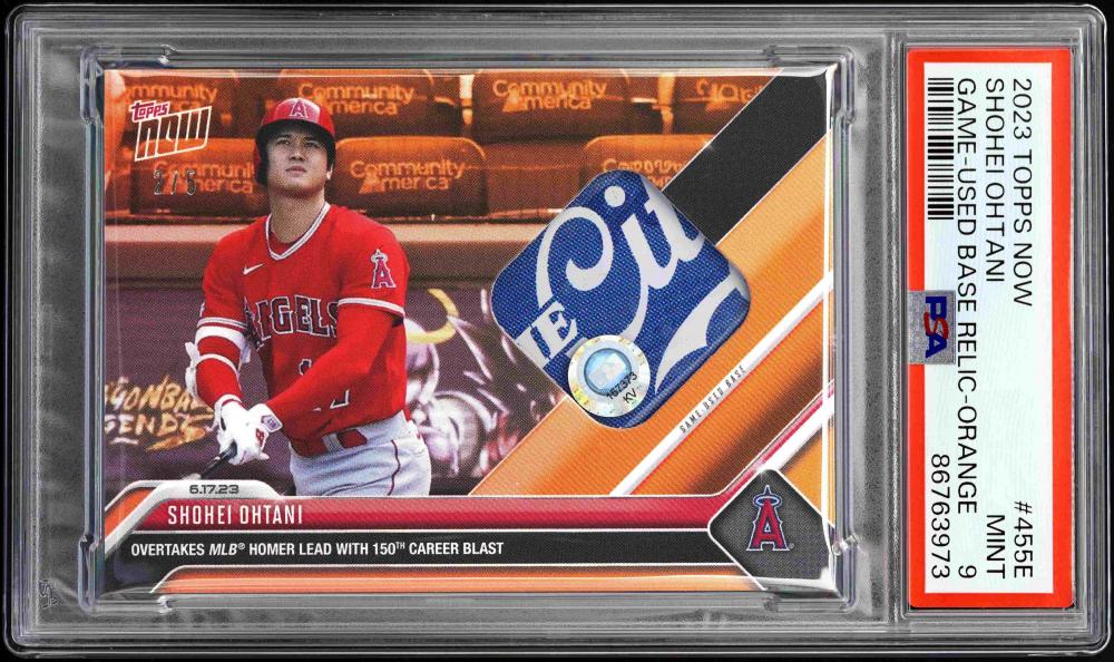 2023 Topps Now Shohei Ohtani /5 Game Used Base Relic Orange #455E PSA9 MINT  Card