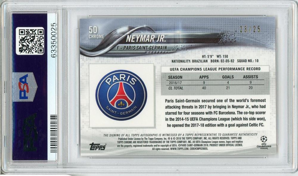 2018 Topps Chrome Uefa Champions League Superstar Sensations SS-NJ Neymar popular Jr. PSA 10