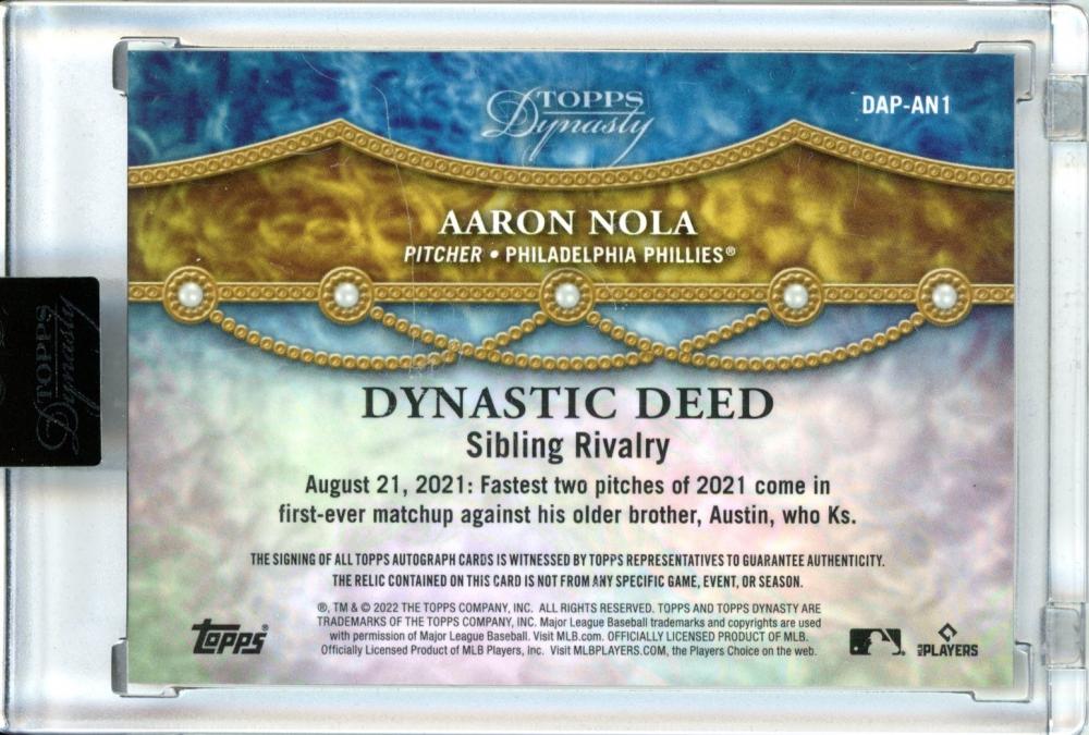  2022 TOPPS MAJOR LEAGUE MATERIAL RELICS #MLM-AN AARON NOLA  RELIC PHILADELPHIA PHILLIES BASEBALL OFFICIAL TRADING CARD OF MLB :  Collectibles & Fine Art