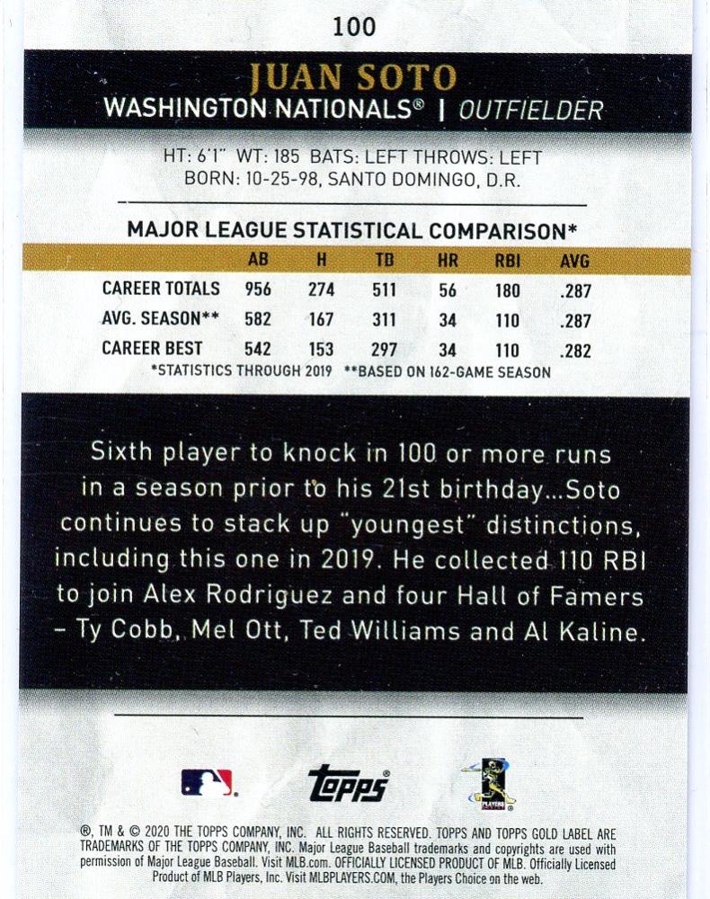  2020 Topps Gold Label Class 1#100 Juan Soto Washington