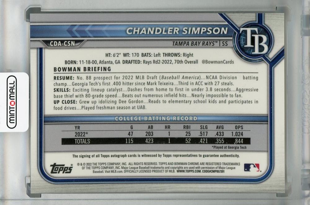 ミントモール / MINT 浦和店 / 2022 Topps Bowman Draft Tampa Bay Rays Chandler