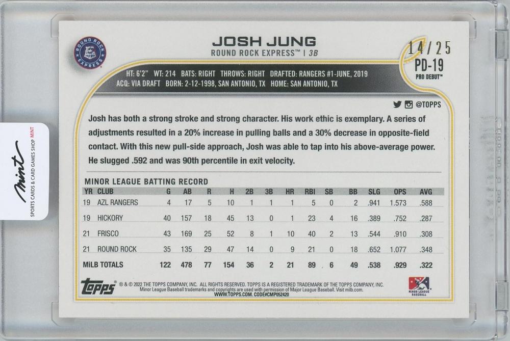 2022 Topps Pro Debut Josh Jung PD-19