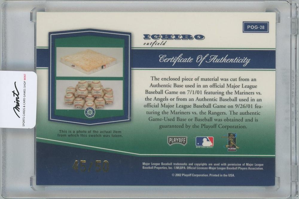 ミントモール / MINT 横浜店 / 2002 PLAYOFF Piece of the Game Materials Base / ICHIRO  SUZUKI(Seattle Mariners) 【45/50】