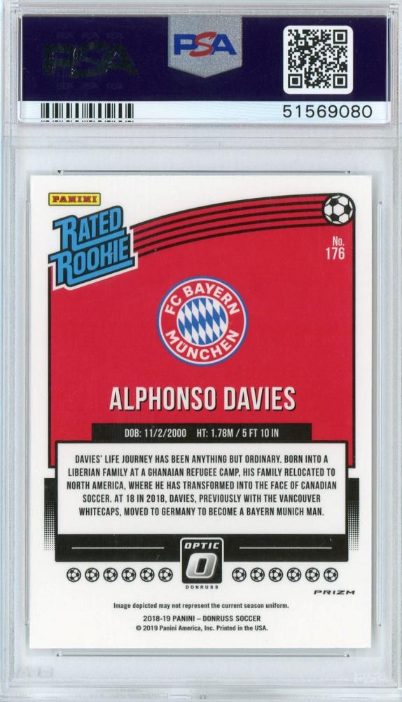 Alphonso Davies 2018 Panini Donruss Optic 2024 #176 Bayern Munich PSA 9 MINT