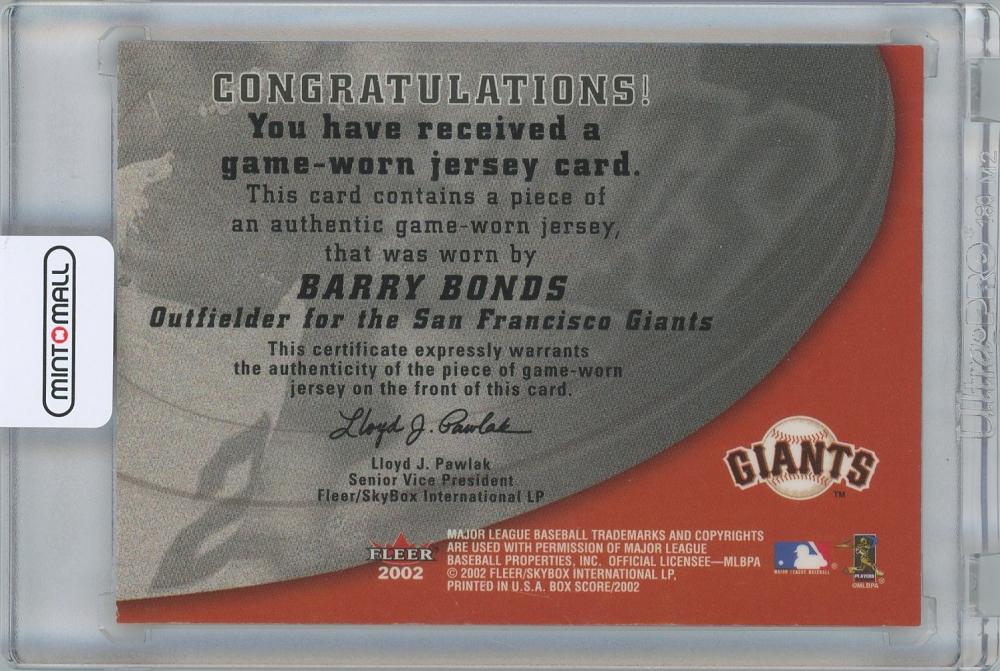 Barry Bonds Fleer Box Score Sf Giants Game Worn Jersey