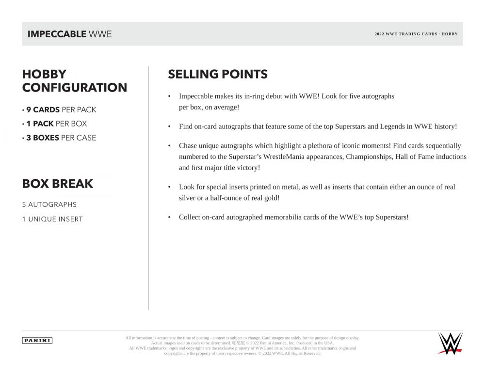 ミントモール / MINT-WEB店 / WWE 2022 PANINI IMPECCABLE HOBBY