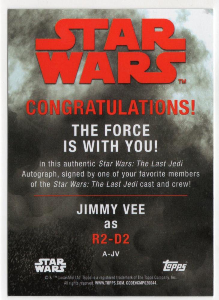 ミントモール Mint 仙台店 18 Star Wars The Last Jedi Series Two R2 D2 Jimmy Vee Autograph