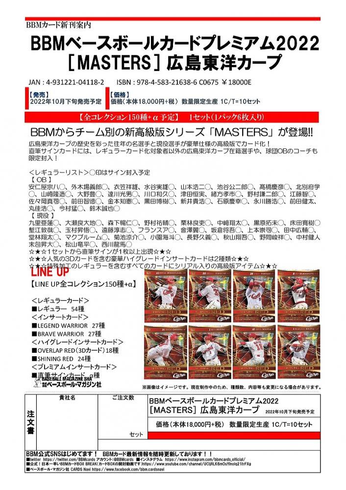 大人気 BBM2022 広島カープカードセットMASTERS 新品未開封品 その他