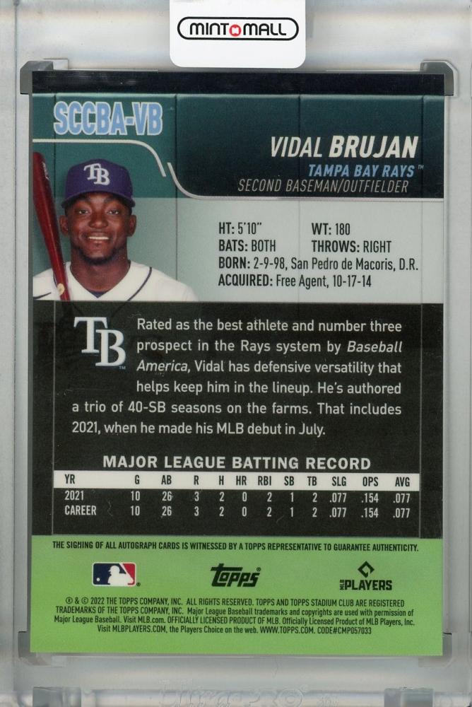 Mint Topps Stadium Club Chrome Tampa Bay Rays Vidal Brujan Base Autographs Rc