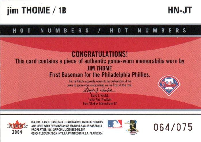 Jim Thome Fleer 2004 Game Worn Jersey Baseball Card