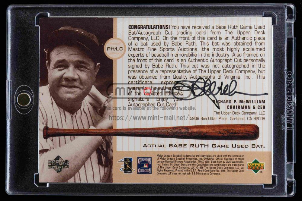 定番NEWベーブ・ルース　Babe Ruth 1999 UD A Piece of History 実使用バットカード　鑑定8.5 NM-MT＋ MLB HOF Upper Deck