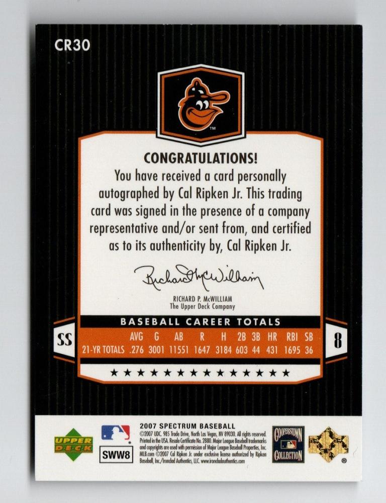 ミントモール / MINT 広島店 / 2007 Upper Deck Spectrum Cal Ripken Road to the Hall  Signatures Cal Ripken Jr 1/5